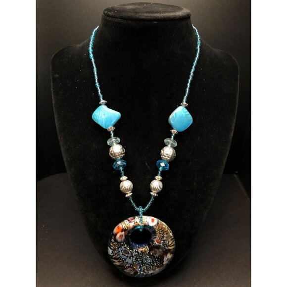 Vintage 17" Beaded Southwestern Stone Jeweled Bib Collar Statement Necklace - Picture 1 of 6
